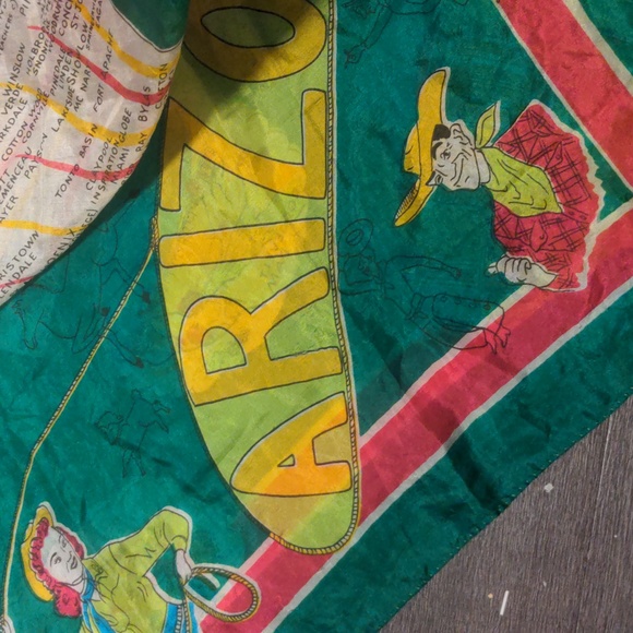 Vintage 60s Arizona silk western cowboy cowgirl rockabilly scarf  31"x34 - Picture 4 of 9